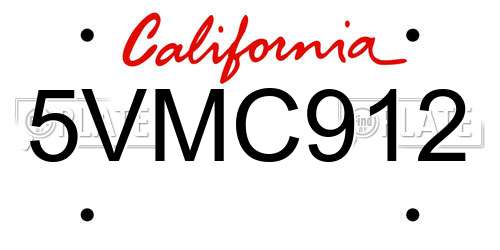 5VMC912 California License Plate