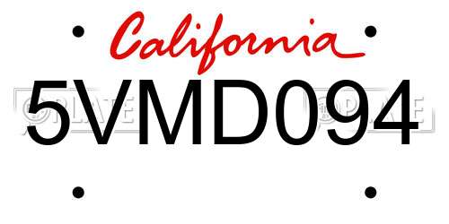 5VMD094 California License Plate