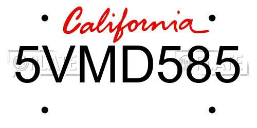 5VMD585 California License Plate