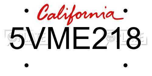 5VME218 California License Plate