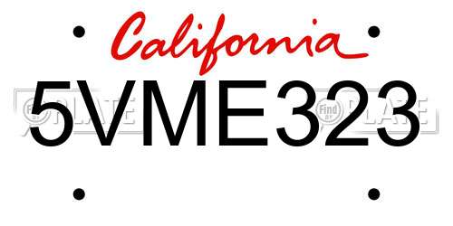 5VME323 California License Plate