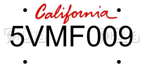 5VMF009 California License Plate