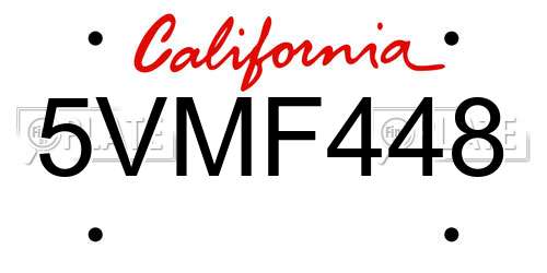 5VMF448 California License Plate