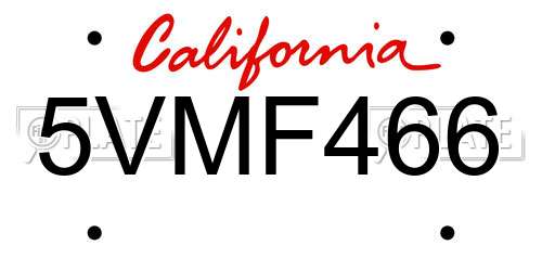 5VMF466 California License Plate