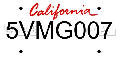 5VMG007 California License Plate