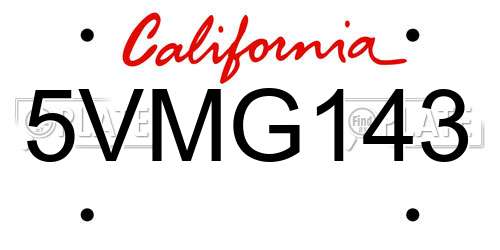 5VMG143 California License Plate