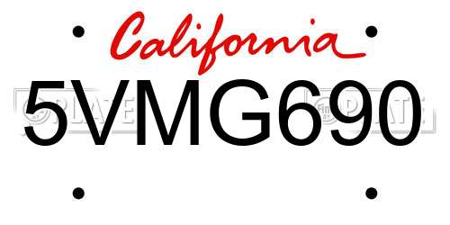5VMG690 California License Plate