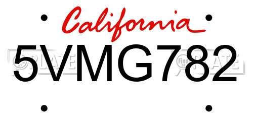 5VMG782 California License Plate