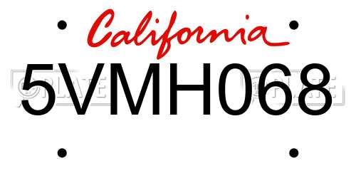 5VMH068 California License Plate