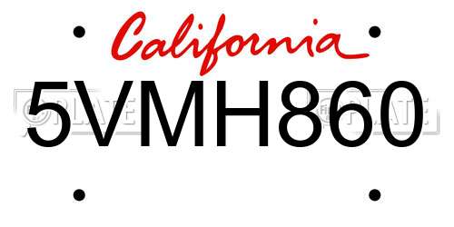 5VMH860 California License Plate