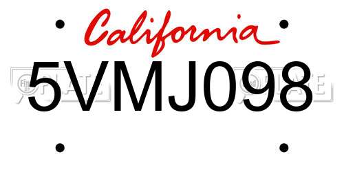 5VMJ098 California License Plate