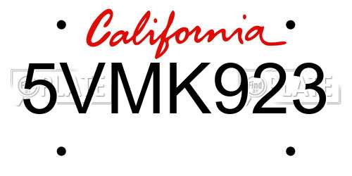 5VMK923 California License Plate