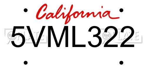 5VML322 California License Plate