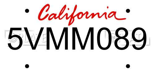 5VMM089 California License Plate