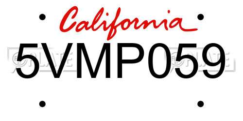 5VMP059 California License Plate