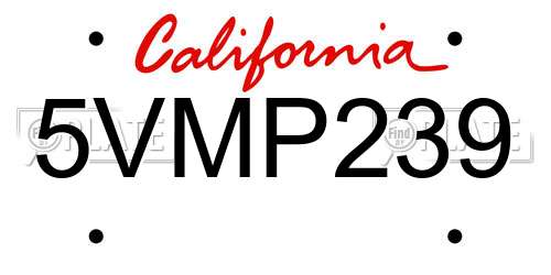 5VMP239 California License Plate