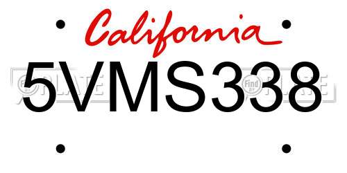 5VMS338 California License Plate