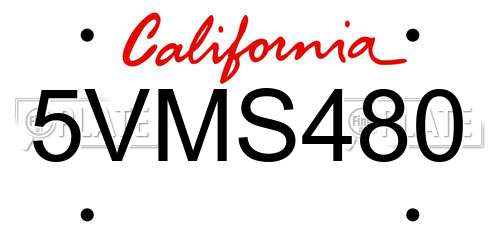 5VMS480 California License Plate