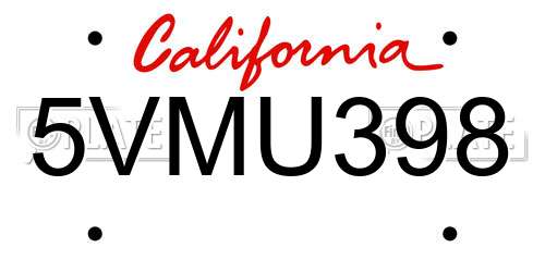 5VMU398 California License Plate