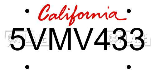 5VMV433 California License Plate