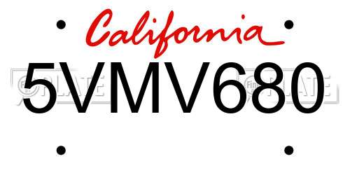 5VMV680 California License Plate