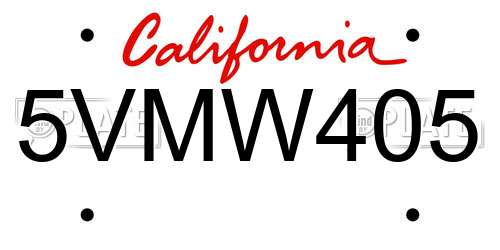 5VMW405 California License Plate