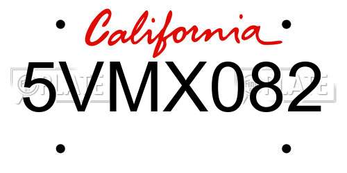 5VMX082 California License Plate