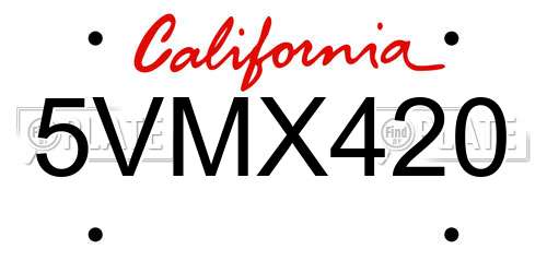 5VMX420 California License Plate