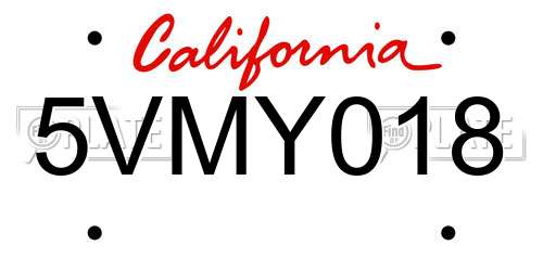 5VMY018 California License Plate