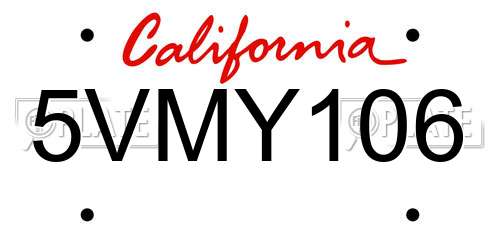 5VMY106 California License Plate