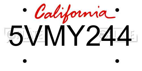 5VMY244 California License Plate