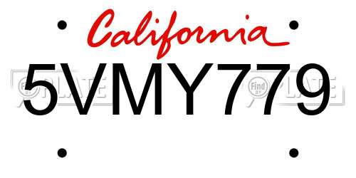 5VMY779 California License Plate