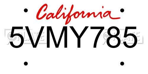 5VMY785 California License Plate