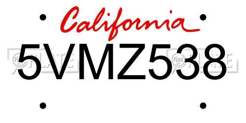 5VMZ538 California License Plate
