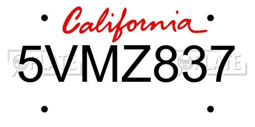5VMZ837 California License Plate