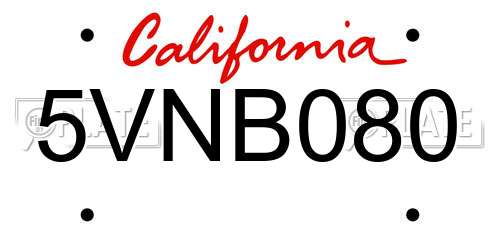 5VNB080 California License Plate