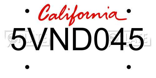 5VND045 California License Plate