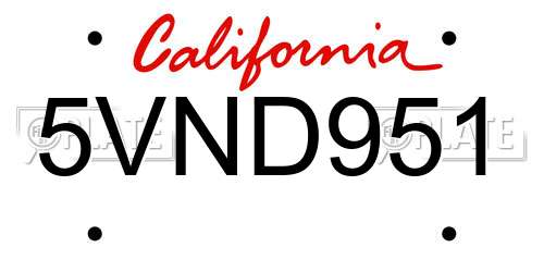 5VND951 California License Plate