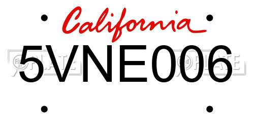 5VNE006 California License Plate