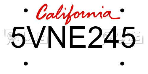 5VNE245 California License Plate