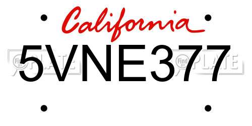5VNE377 California License Plate