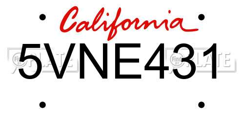 5VNE431 California License Plate