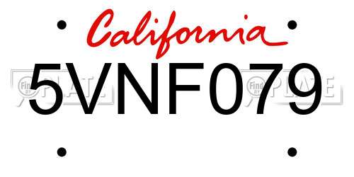 5VNF079 California License Plate