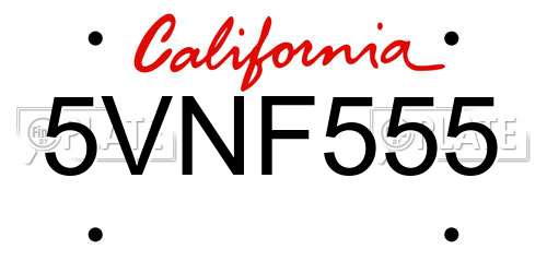 5VNF555 California License Plate