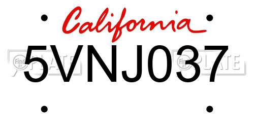 5VNJ037 California License Plate