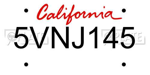 5VNJ145 California License Plate