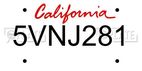 5VNJ281 California License Plate