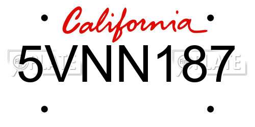 5VNN187 California License Plate