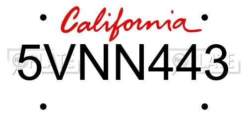 5VNN443 California License Plate