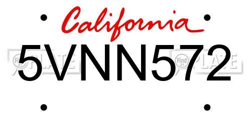 5VNN572 California License Plate